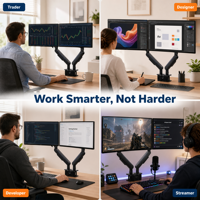 Support de bureau pour deux moniteurs, fixation VESA, réglable à 90 degrés, ergonomique, robuste, accessoires de bureau pour ordinateur, support de moniteur pour jeux
