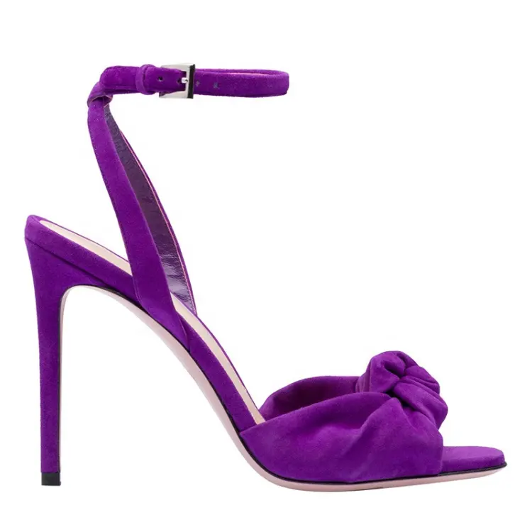 Sandálias femininas de salto stiletto, sapatos roxo de camurça com dedo redondo peep toe, sapatos de casamento para mulheres, salto de noiva 2020