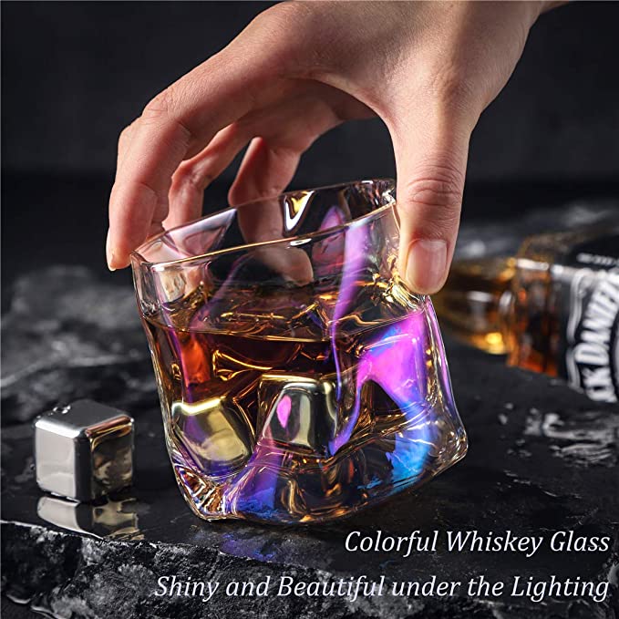 Whiskey Glasses 10 oz Colorful Cocktail Glasses Hand-blown Lead-free Bar Lowball Crystal Glass