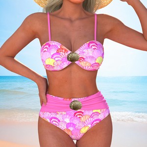 Maillot de bain deux pièces imprimé pour femmes, avec coussinets de soutien-gorge, haut à col licou, bikini de plage, motif floral sexy, S M L XL - Product Image 2