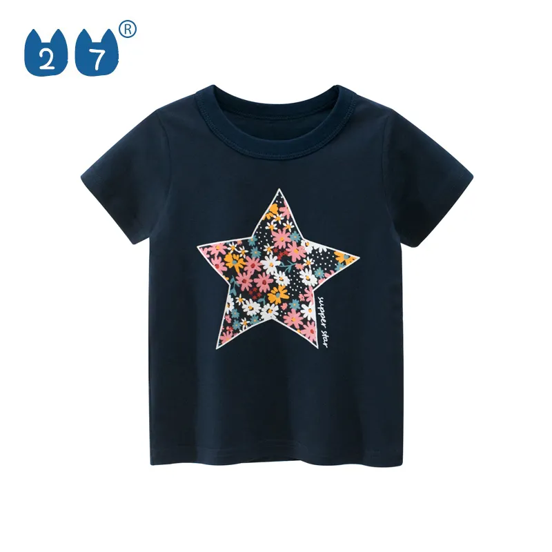 Kids Clothes Navy Blue Baby Girls Short Sleeve T Shirts Casual Printing Tee Tops
