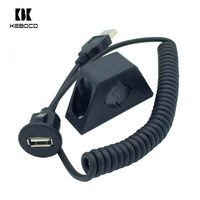 Kabel USB 2.0 Hitam 1m Male Female AUX Flush Panel Mount Braid PVC Coiled untuk Mobil Truk Kapal Motor Komputer Scanner