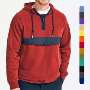 OEM personalizado media cremallera Sudadera con capucha Streetwear Color bloque manga raglán pulóver de lana en blanco media cremallera hasta Sudadera con capucha de los hombres - Product Image 5