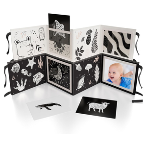 Crinkle điền & độ tương phản cao Thiết kế màu đen và trắng Montessori đồ chơi kích thích bé an toàn gương mềm Tummy thời gian cuốn sách - Product Image 1