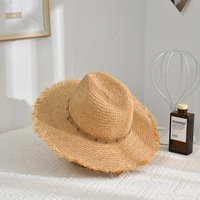 Chapeau de soleil unisexe pour adulte avec fleur en fourrure et nœud, à large bord, à dessus rond, anti-UV, pour la plage, avec lettres