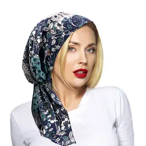HZM-23420 Chemo Headwear Turbans for Women Long Hair Head Scarf Headwraps Two Tail Cancer Hats