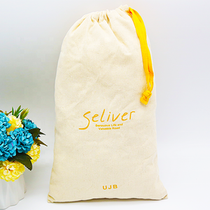 Customized soft organic cotton drawstring pouch big muslin fabric ribbon bag with logo