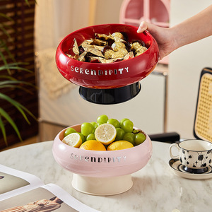 Seren Dipity Fruit Bowl Round Plastic Draining Snack Display For Living Room Coffee Table Home Use Cherry Blossom Pink Retro Red - Product Image 1