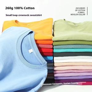 Suéter de algodón con logotipo personalizado de 260g, jersey de manga larga con cuello de Color sólido para otoño, venta al por mayor para hombres y mujeres, monos estampados - Product Image 2