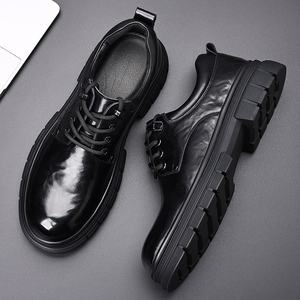 <b>Men's</b> Textured Top Grain Leather Chunky <b>Heel</b> Style Business Casual Shoes <b>High</b> End Leather - Product Image 5
