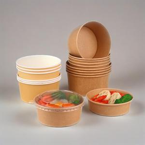 Bol à salade en papier kraft brun jetable étanche avec couvercle récipient de qualité alimentaire pour sushi à emporter - Product Image 5