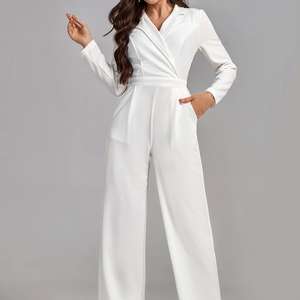 Mujer <span class=keywords><strong>blanco</strong></span> manga larga Oficina señoras <span class=keywords><strong>blazer</strong></span> casual <span class=keywords><strong>mono</strong></span> - Product Image 1