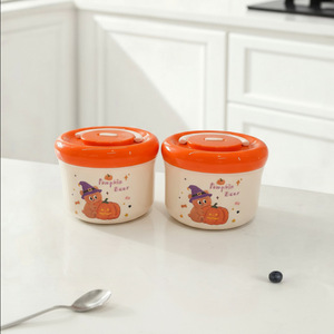 Christmas Bear Plastic Steel Double Layer <b>Lunch</b> <b>Box</b> 900Ml Round With Lid For Breakfast Oatmeal Storage - Product Image 4