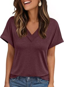 Trajes básicos bonitos de moda para mujer, camiseta de manga corta con cuello en V, Top de punto transpirable para ropa informal de verano 2025 - Product Image 3