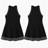Robe en tricot noire pour femme avec ourlet contrastant, style licou sans manches, mini, commande personnalisée, vente en gros OEM