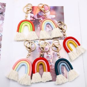 Porte-clés arc-en-ciel tissés à la main pour femmes, porte-clés bohème, breloque de sac en macramé, bijoux à suspendre au volant de voiture, cadeaux - Product Image 5