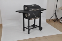 Barbecue à charbon de bois pliable moderne en acier avec chariot, hauteur réglable, finition thermolaquée pour le camping et l'extérieur domestique