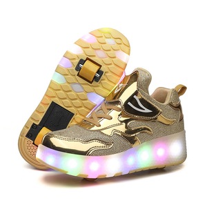 Chaussures de marche montantes à roulettes rétractables avec <span class=keywords><strong>LED</strong></span>, lumières <span class=keywords><strong>LED</strong></span> multicolores réglables, semelle souple amortissante - Product Image 3