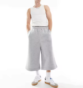 <span class=keywords><strong>Pantaloni</strong></span> <span class=keywords><strong>Capri</strong></span> Larghi da Uomo in French Terry con Vita Alta e Doppia Fascia in Vita, Stile Streetwear, Comodi e Morbidi - Product Image 3