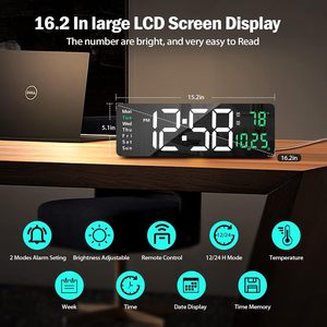 Multifunctional Modern Large Screen Remote Control Digital Electronic LUMINOVA <b>Square</b> Wall Clock Home Decor Temperature Week - Product Image 3