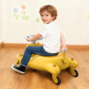 Carro de <span class=keywords><strong>juguete</strong></span> eléctrico de plástico amarillo de 2 ruedas con luces, conectividad en forma de gato para Mop Wiggly 24V RC - Product Image 1
