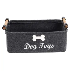 Rectangle foldable Felt pet toy storage box and dog toy storage basket with Wood Handle container