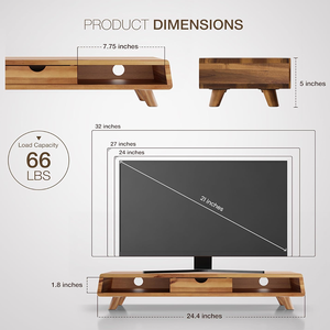 แท่นวางจอคอมพิวเตอร์ไม้พร้อมลิ้นชักเก็บของสำหรับคอมพิวเตอร์ตั้งโต๊ะ แล็ปท็อป อุปกรณ์จัดระเบียบโต๊ะทำงาน และชั้นวางใต้จอ - Product Image 5