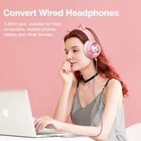 Headset game nirkabel, Headset telinga kucing merah muda lucu dengan mikrofon untuk Earphone PC Laptop