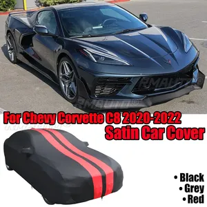 ผ้าคลุมรถแบบเต็มคันสำหรับ Chevy Corvette C8 Stingray ปี 2020-2022 สำหรับใช้ภายในอาคาร ป้องกันรอยขีดข่วน ฝุ่น และรังสียูวี ผ้าซาตินยืดได้ สีดำ เทา แดง - Product Image 1