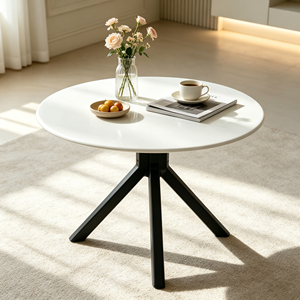 Table basse ronde moderne, plateau blanc lisse, pieds en métal noir, table de salon, table de centre pour canapé, meubles pour la maison et l'hôtel - Product Image 4