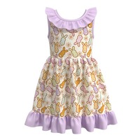 Nouvelle Robe d'été respirante sans manches en soie de lait imprimée sur mesure, longueur genou, pour filles, avec volants et imprimé lapin pour bébés et enfants