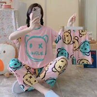 Conjunto de Pijama de 3 Piezas de Manga Corta con Dibujos Animados para Mujer, Talla Única, Ropa de Dormir con Dibujos Animados para Primavera, Verano y Otoño