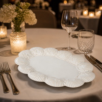 Assiette en céramique en forme de coquille de 14,75'' en porcelaine, plat à poisson en New Bone China, vaisselle de gros pour hôtels et restaurants, OEM ODM