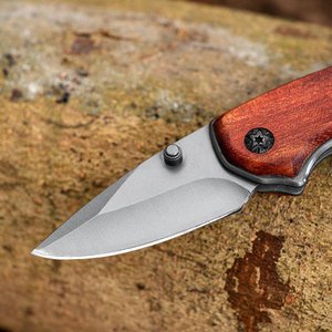 Cuchillo de frutas portátil para exteriores con llavero, para camping y entrega rápida, mango de madera maciza, pelador multifuncional. - Product Image 4