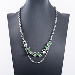 Japanese Korean Style Green Beaded Layered Necklace <b>Titanium</b> Steel Geometric Circle Design Unisex Trendy Fashion Jewelry - Product Image 4