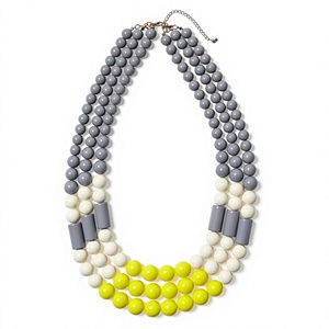 สร้อยคอลูกปัดเรซิ่นหลายชั้นคุณภาพดี สีเทา ขาว เหลือง ทรงกลม เครื่องประดับแฟชั่น ชิ้นงานโดดเด่น สำหรับงานฉลองครบรอบ สำหรับผู้หญิง - Product Image 1