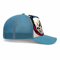 Gorra Trucker de Espuma de Velour con Estampado de Calavera Personalizado y Puntos de Leopardo, Logotipo de Hoja Bordado en 3D, Malla Trasera, Visera Curva, Bordado a Mano Personalizado OEM
