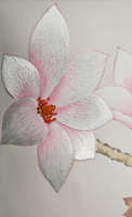Peintures murales florales d'oiseaux brodées à la main personnalisées : Art mural élégant en soie pour la décoration intérieure de luxe, papier peint en broderie de soie
