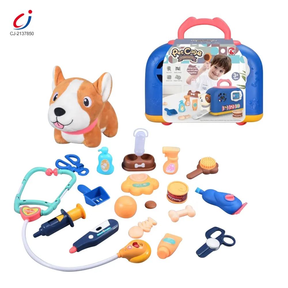 Chengji juguetes crianças gaiola de plástico portátil dramatização jogo médico de pelúcia casa de cachorro de estimação brinquedos médicos
