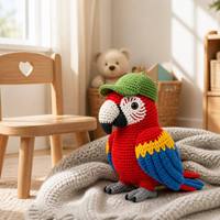 Peluche promotionnelle tricotée en forme de perroquet rouge, adorable jouet en peluche tricoté de perroquet rouge, poupée personnalisée en peluche tricotée de perroquet rouge