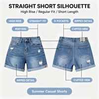 Shorts en jean taille haute pour femme, à ourlet retroussé, déchirés et usés, en denim extensible, été, vente en gros