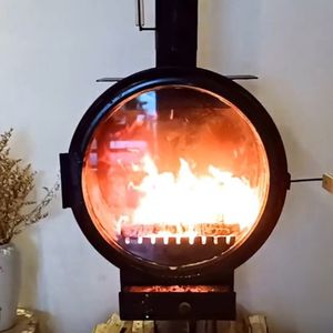 Chimenea <span class=keywords><strong>de</strong></span> <span class=keywords><strong>leña</strong></span> moderna Puerta <span class=keywords><strong>de</strong></span> cristal redonda Chimenea colgante - Product Image 2
