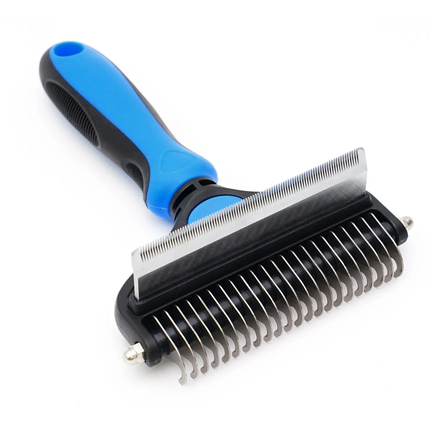 BunnyHi PET081 Professional Self Cleaning Undercoat Rake Comb Tool 2 in 1 Cat Hair Remover Dog Slicker Brush Pet Grooming Brush