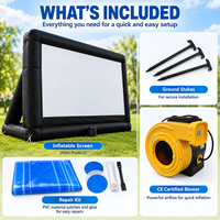Écran de projection gonflable Ceyu avec panneau d'écran blanc, système de fixation par cordes élastiques et cordes de maintien pour soirées cinéma en plein air