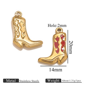 จี้รองเท้าบูทคาวบอยเคลือบเงา |   จี้สแตนเลสชุบทอง 18K PVD สำหรับทำเครื่องประดับ DIY |   กันน้ำและป้องกันการแพ้ - Product Image 6
