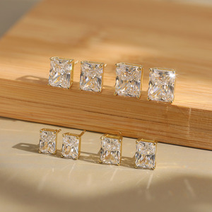 LZE54 RINNTIN Women <strong>Earrings</strong> 14K <strong>Gold</strong> Plated 925 Sterling Silver <strong>Emerald</strong> Radiant Cut 8A Premium Cubic Zirconia Stud <strong>Earrings</strong> - Product Image 2