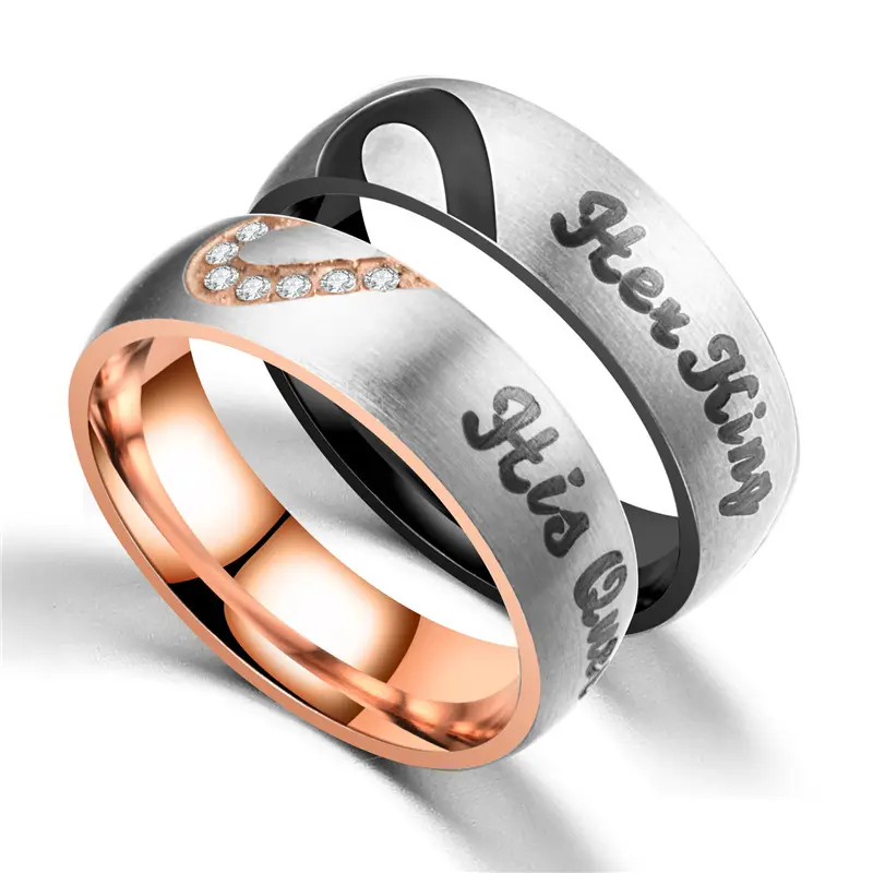 Black Stainless Steel His Queen Her King Fashion Couple Lover Promise Ring For Women Man