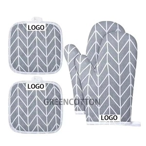 Custom Logo Oven Mitts Cotton Gloves Heat Resistant Non - Slip Gloves for Cooking Baking Grilling With <strong>Pot</strong> <strong>Holders</strong> - Product Image 1
