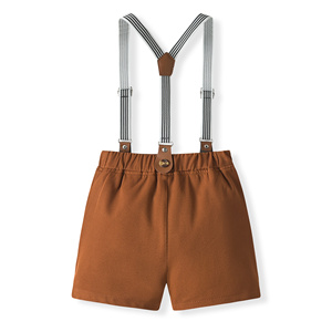 Catpapa En gros Ensemble 3 pièces pour bébé garçon, style gentleman, comprenant une barboteuse à imprimé croisé, une nœud papillon et un short à bretelles rayé, pour mariage et cérémonie - Product Image 6