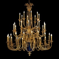 Lustre en porcelaine bleu marine 40 lumières style rococo Lampe suspendue en laiton haut de gamme pour hôtel